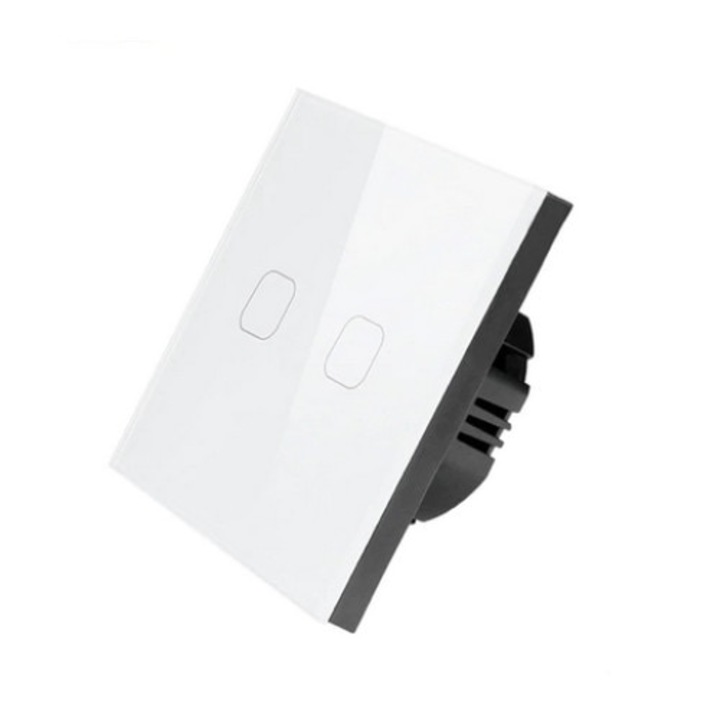 Intrerupator inteligent Esooli cu 2 butoane, alb, WIFi, compatibil Alexa si Google Home