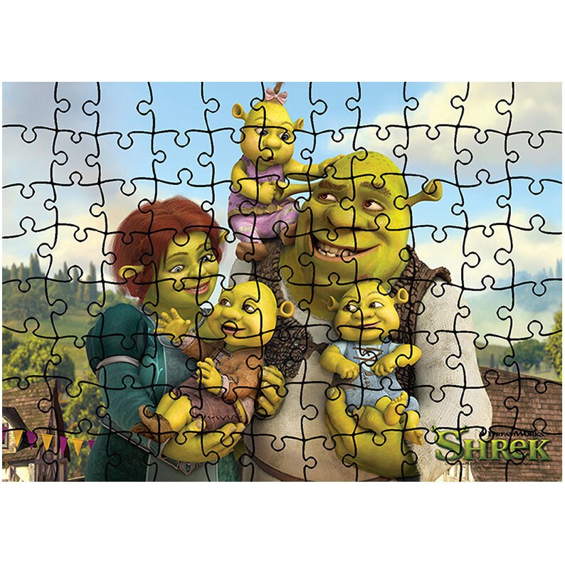 Puzzle Heartwork 96 piese, Shrek, Fiona si copiii, animatii, Latime 40,5 cm x Inaltime 28,7 cm