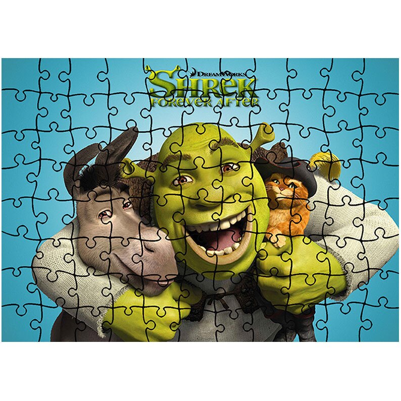 Puzzle Heartwork 96 piese, Shrek si Motanul Incaltat, animatii, Latime 40,5 cm x Inaltime 28,7 cm