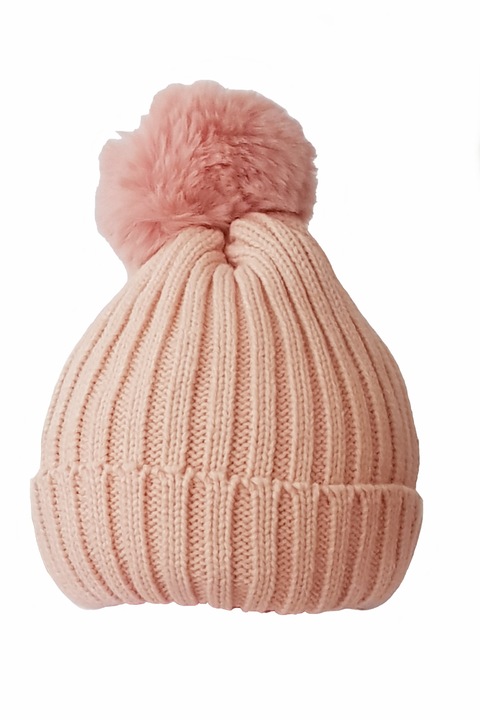 Caciula Dama Mia cu Pampon Acryl, Tricotata, Roz, Universala