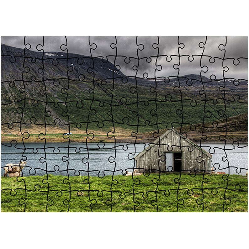 Puzzle Heartwork 96 piese, Cabanuta, Peisaje, Latime 40,5 cm x Inaltime 28,7 cm