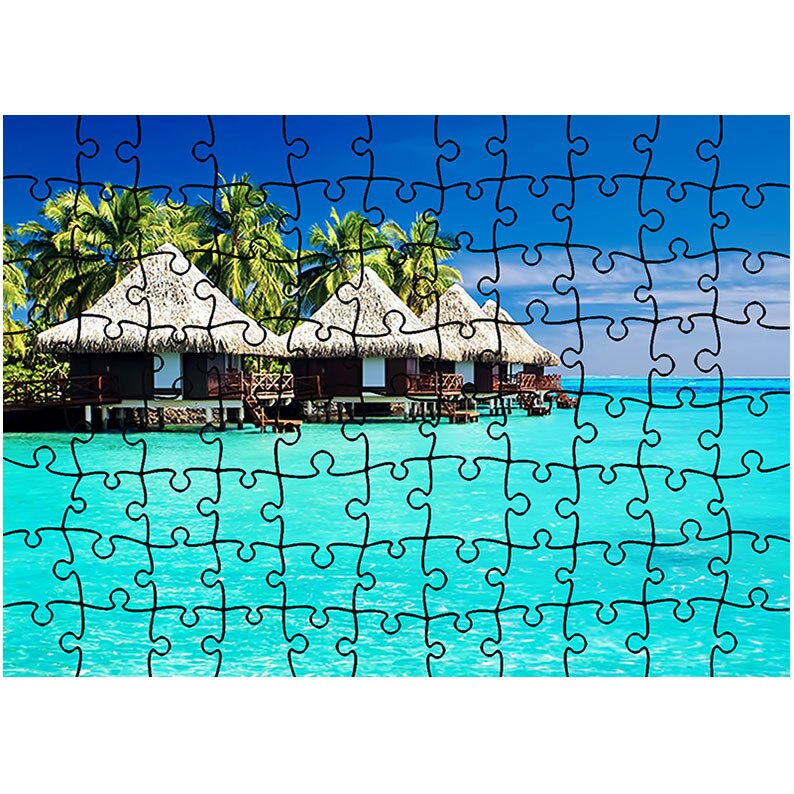 Puzzle Heartwork 96 piese, Cabanute exotice, Peisaje, Latime 40,5 cm x Inaltime 28,7 cm