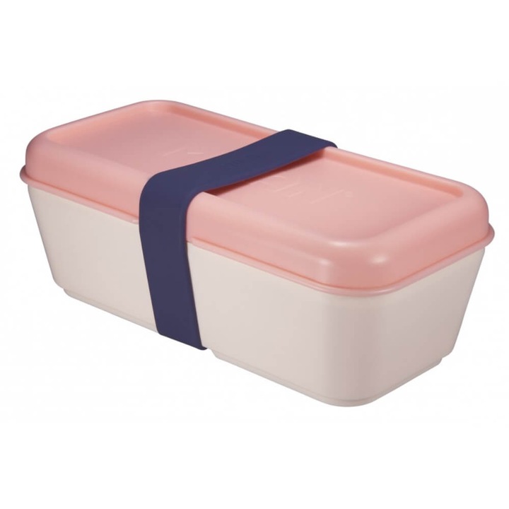 Cutie pentru Alimente Milan, 0.75 ml, 2 Comparimente Reglabile, Curea de Silicon, Plastic, Capac Roz