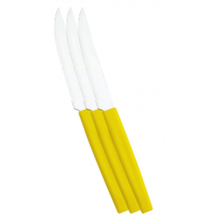 Cutit pentru friptura set 3 bucati SIMONAGGIO BELIZE cu maner plastic culoare galben