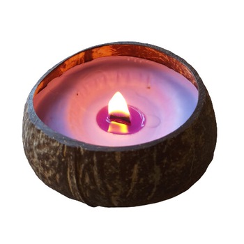 Lumanare parfumata in nuca de cocos, Parfum Iavanda, Culoare mov, Ceara de soia si cocos, Turnata manual, 100% biodegradabila, Fitil lemn Lumanare parfumata in nuca de cocos, Parfum Iavanda, Culoare mov, Ceara de soia si cocos, Turnata manual, 100% biodegradabila, Fitil lemn