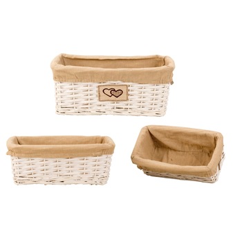 Set de 3 cosulete de paine, din rachita/textil, inaltime 15.5cm x 27.5-41cm culoare crem Set de 3 cosulete de paine, din rachita/textil, inaltime 15.5cm x 27.5-41cm culoare crem