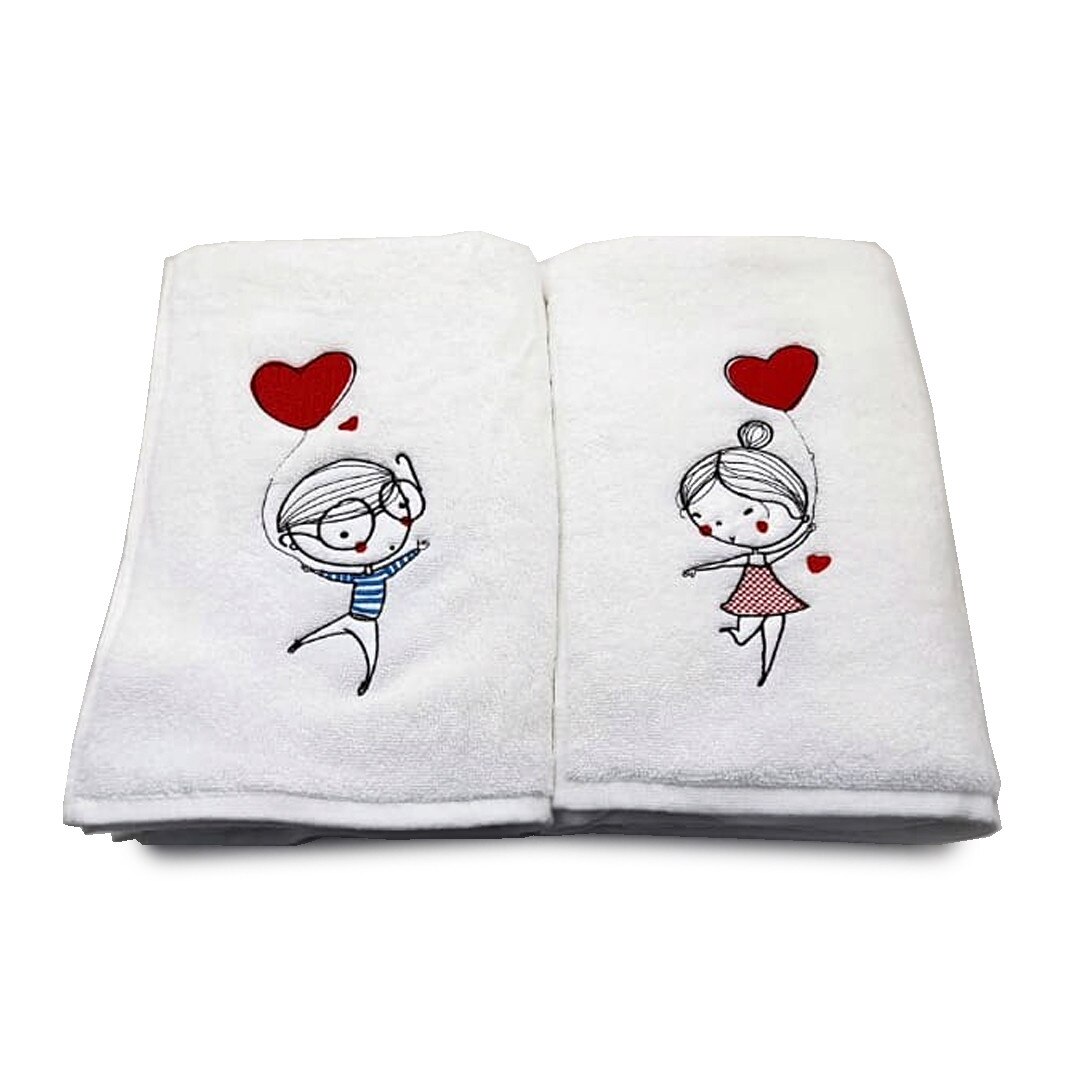 Set 2 Prosoape baie, Royal Home, Brodate, bumbac 100%, Alb, 2 x 70x140cm, 650gr/mp, Model Copii