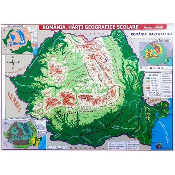 Romania. Harta fizica + harta repartitiei oraselor Romania. Harta fizica + harta repartitiei oraselor