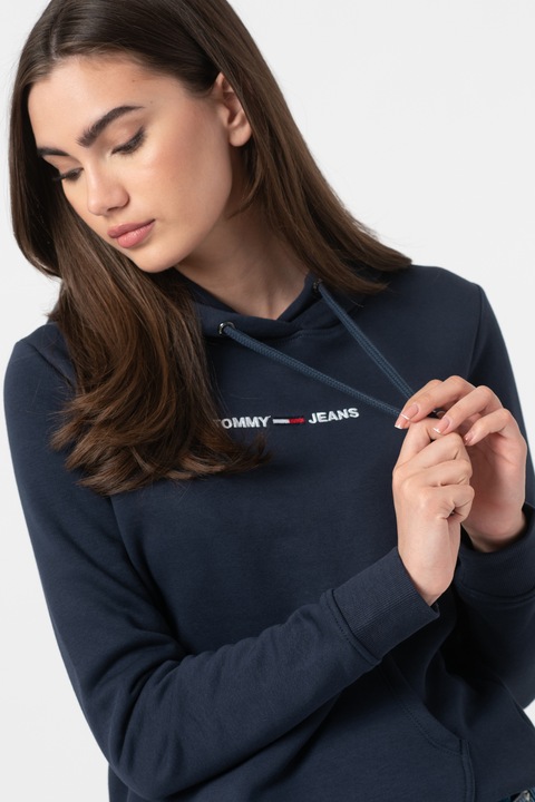Tommy Jeans, Hanorac din amestec de bumbac organic cu buzunar kangaroo, Bleumarin, M