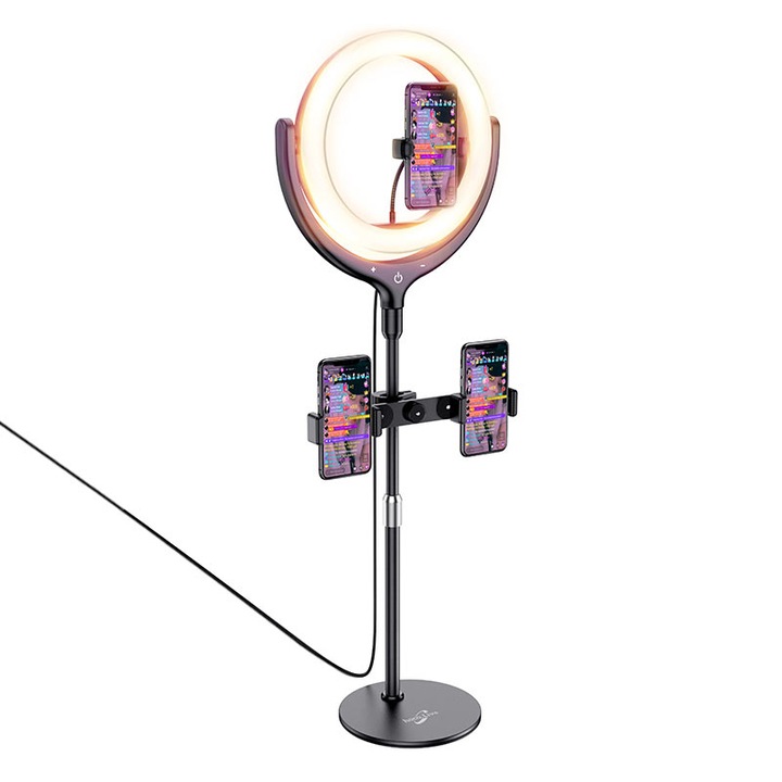 Поставка с три държача Hoco LV01, с LED светлина, за смартфони, черен
