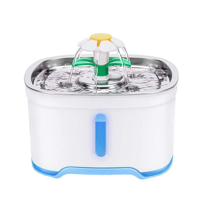 Dispenser apa automat tip fantana, pentru caini si pisici,, Otel inoxidabil, cu purificare si filtrare, 2.5 L, Alb/Albastru