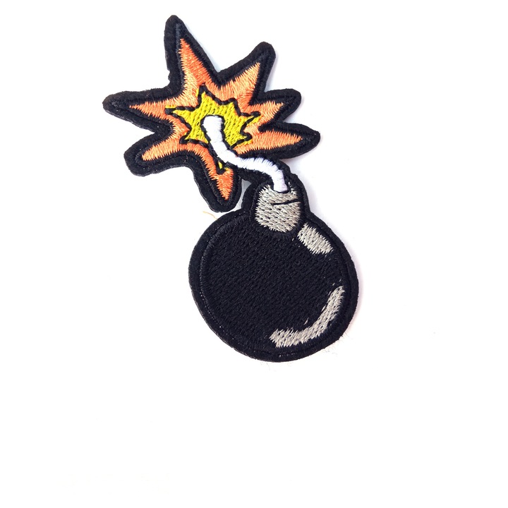 Petic textil / patch brodat Bomba / Bombs On You 7.x3.5 cm