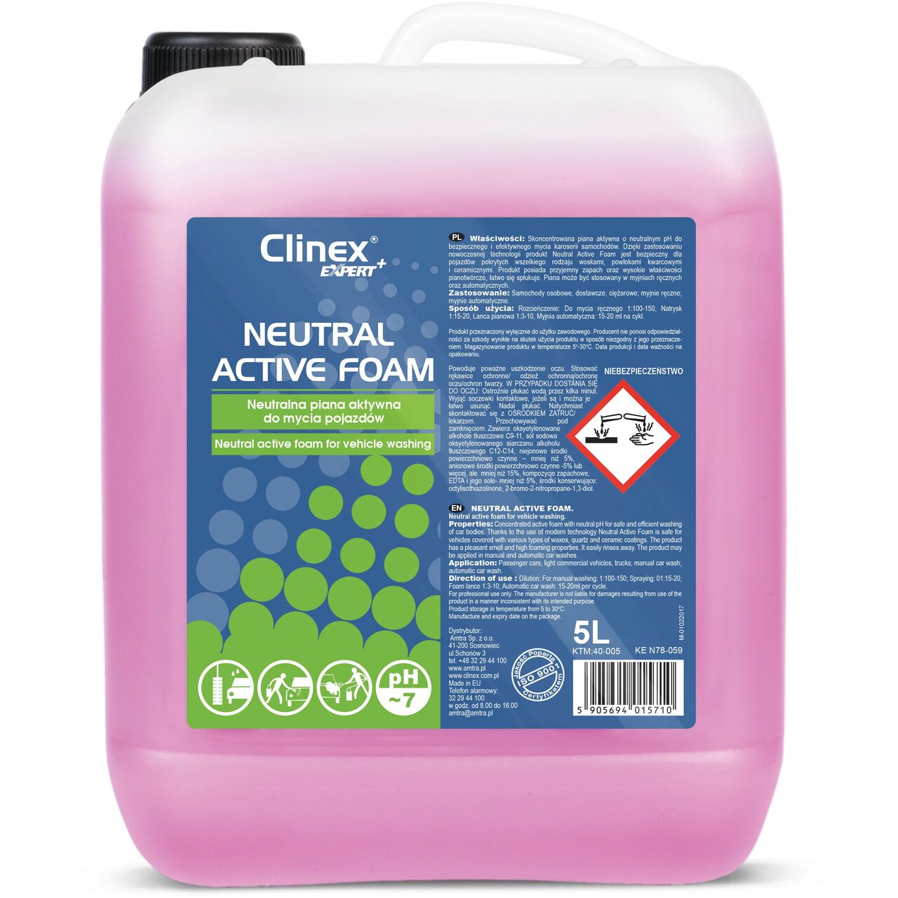 Sampon spuma activa pH neutru, Clinex Expert+, 5 L