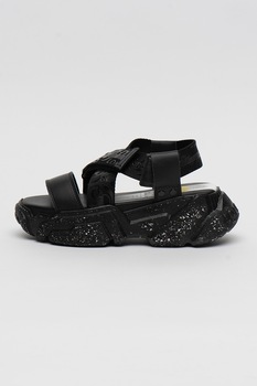 Buffalo, Sandale wedge de piele si material textil Brisk OCN Buffalo, Sandale wedge de piele si material textil Brisk OCN