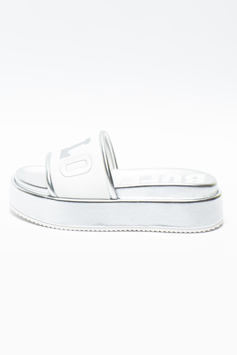 Buffalo, Papuci flatform cu aspect metalizat Radiance, Alb/Argintiu, 38