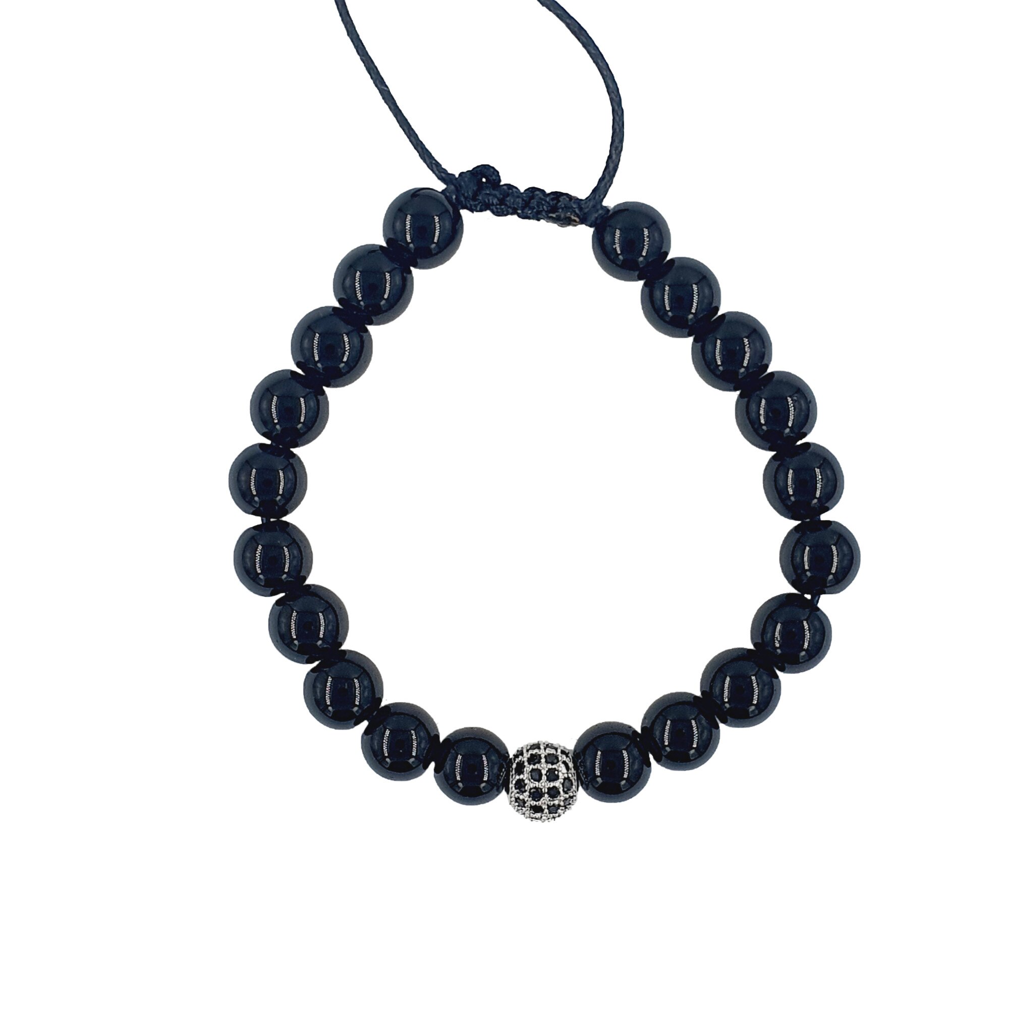 Bratara handmade din onix si cristale forjate, Snur ajustabil, 7 mm, Negru