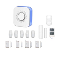 Sistem de alarma wireless Wale® JT-TW, 11 senzori, WIFI, aplicatie Tuya, acumulator inclus, programabila armare/dezarmare, senzor miscare, senzor usa, sirena, telecomanda, pentru casa, birou, apartament, Google Home/Alexa, alb