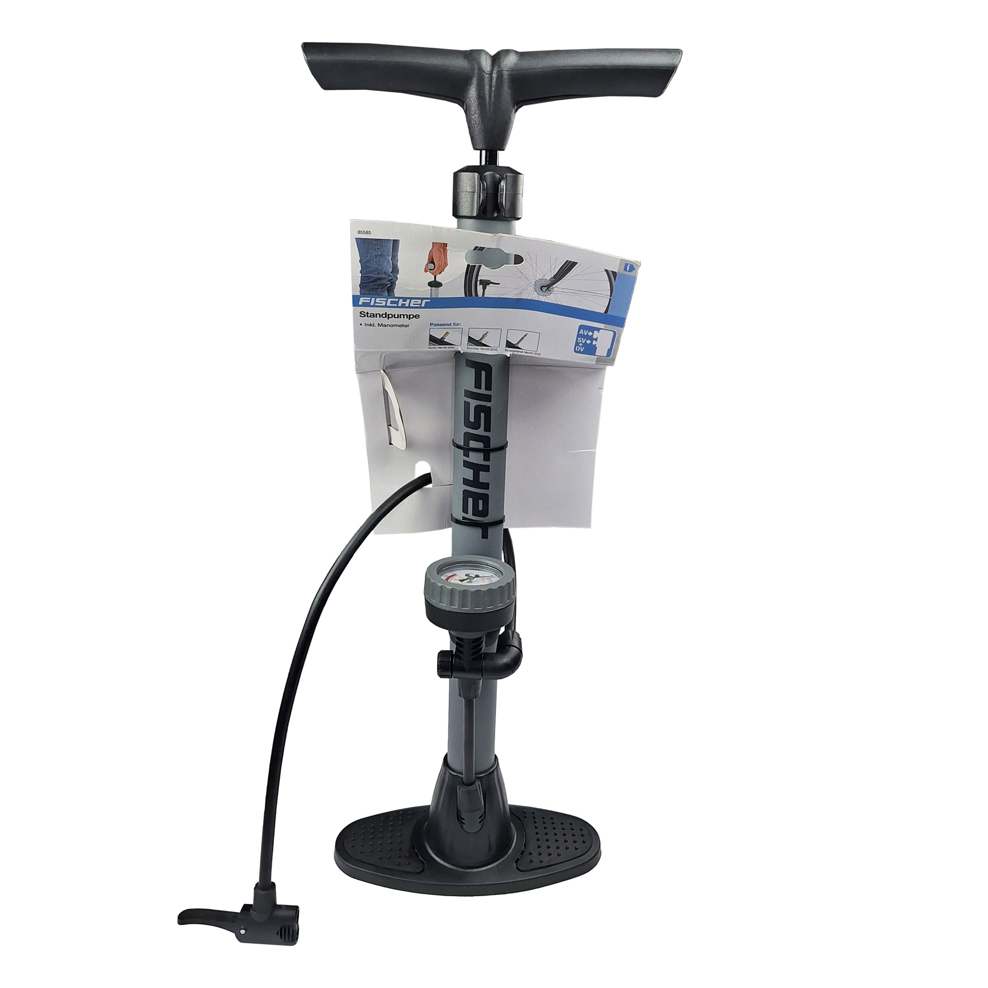 Pompa Per Bicicletta Fischer Doppia Testa | Fissaggio Regolabile Al Telaio | Per Valvole Auto, Dunlop E Presta | Nera - 9