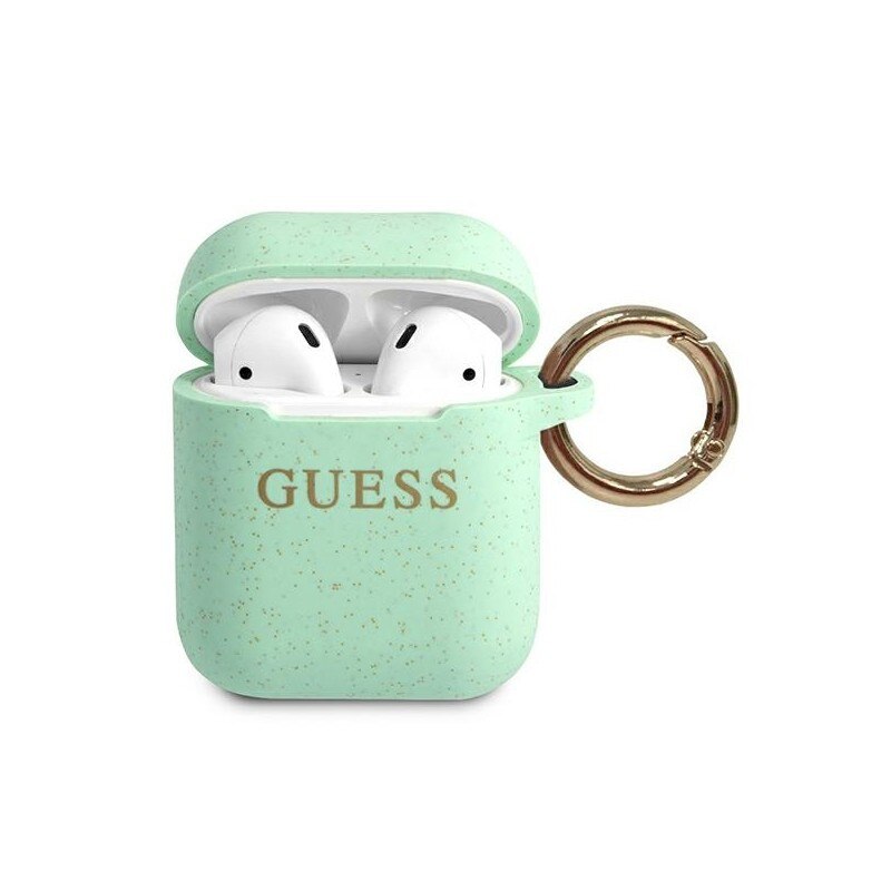 Husa Protectie Originala Guess Compatibila Cu Airpods 1/2 Colectia Silicone Glitter Verde - Guaccsilglgn