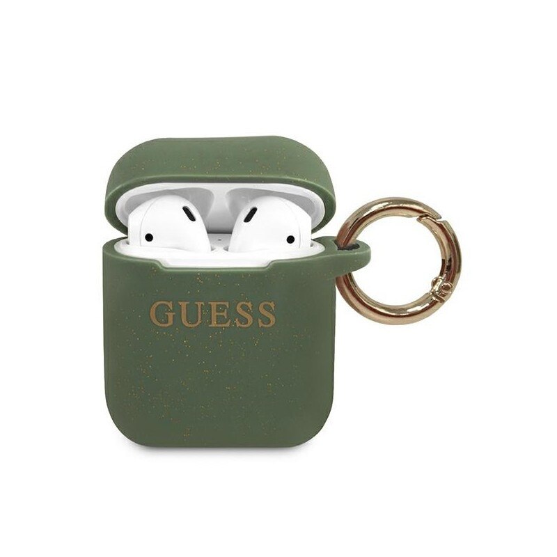 Husa Protectie Originala Guess Compatibila Cu Airpods 1/2 Colectia Silicone Glitter Kaki - Guaccsilglka
