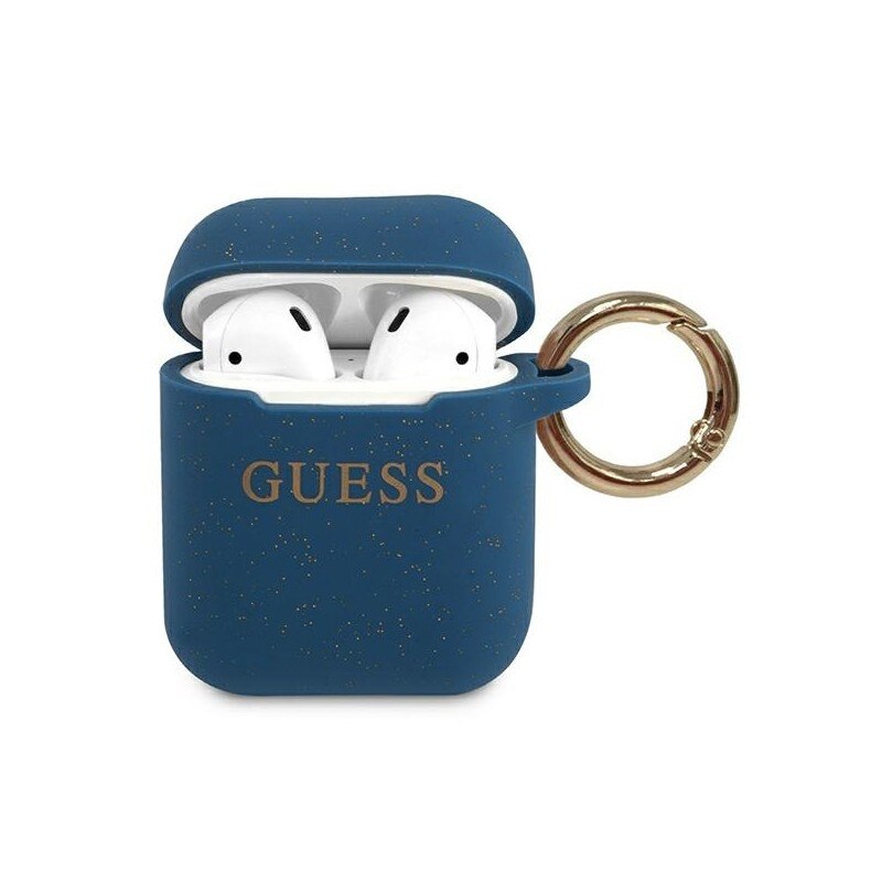 Husa Protectie Originala Guess Compatibila Cu Airpods 1/2 Colectia Silicone Glitter Albastru - Guaccsilglbl