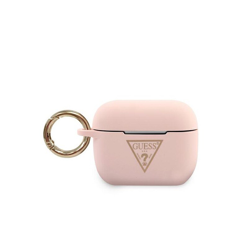 Husa Protectie Originala Guess Compatibila Cu Airpods Pro Colectia Silicone Triangle Logo Roz - Guacaplstlpi
