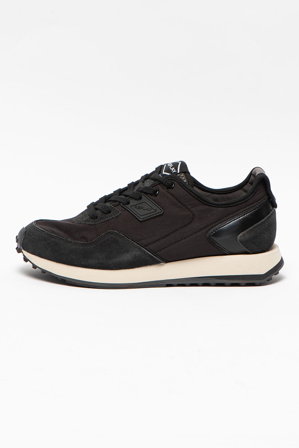 Replay, Pantofi sport cu garnituri de piele ecologica Drum Wave, Negru, 42