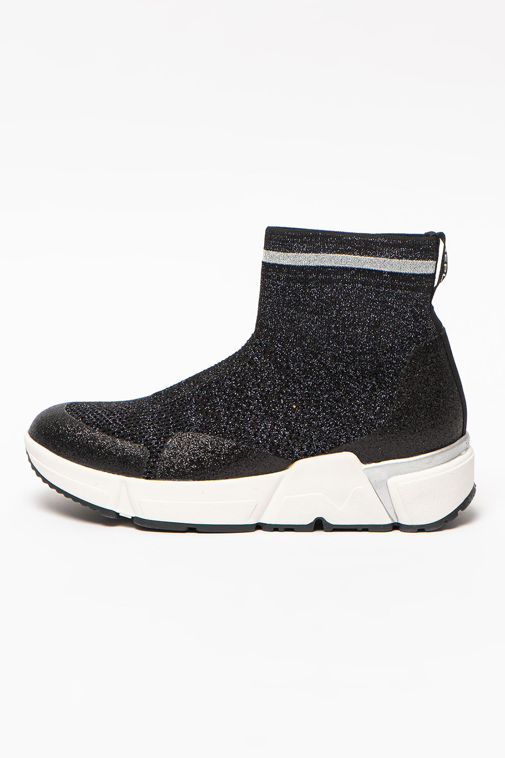 Replay, Pantofi sport hi-top slip-on cu aspect stralucitor Lakeway, Negru/Argintiu, 35