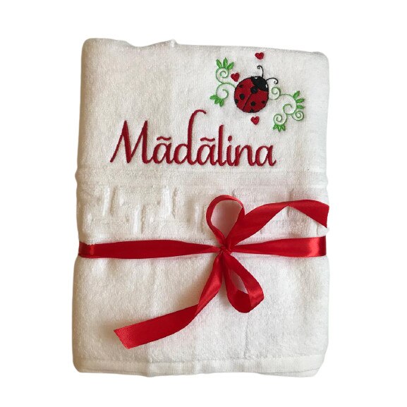 Prosop brodat,Royal,Alb,Bumbac,Dimensiuni 70x140 cm