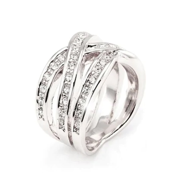 Reteszelő gyűrű The Veuer 16758212-10-11-26-514, elemekkel, kristályok, ezüst, 17 mm-es