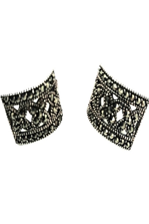 Cercei Argint 925 dreptunghiulari cu model floral in pietre de markasit