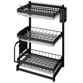 Raft scurgator de vase, Quasar & Co., 3 polite, organizator chiuveta bucatarie 40.2 x 28.5 x 62.2 cm, inox, negru Raft scurgator de vase, Quasar & Co., 3 polite, organizator chiuveta bucatarie 40.2 x 28.5 x 62.2 cm, inox, negru