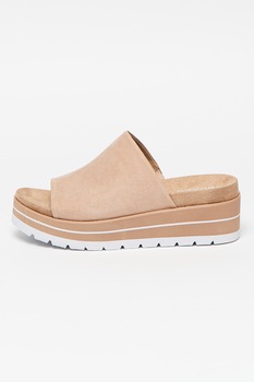 Bullboxer, Papuci cu talpa wedge si detaliu in dungi, Roz prafuit Bullboxer, Papuci cu talpa wedge si detaliu in dungi, Roz prafuit