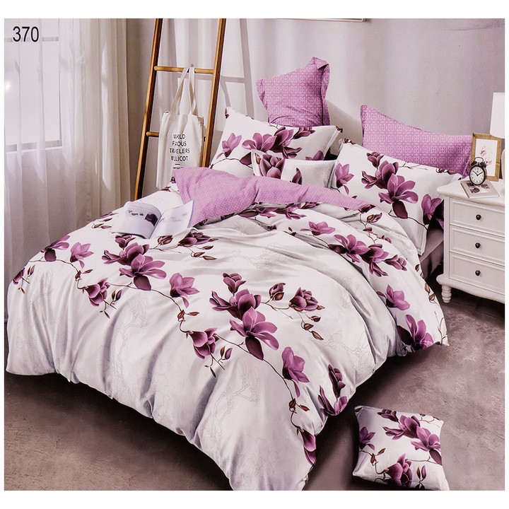 EmonaMall S13367 ágyneműgarnitúra, 6 részes, kétoldalas, fehér/rózsaszín