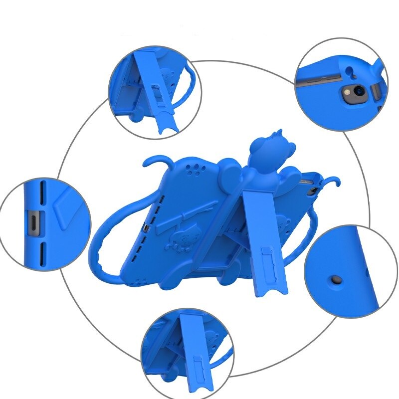 Husa de protectie din silicon pentru Apple iPad Air 1, Air 2, iPad Pro 9.7 inch, iPad 5, curea atasabila, suport tableta, Albastru, BBL1949