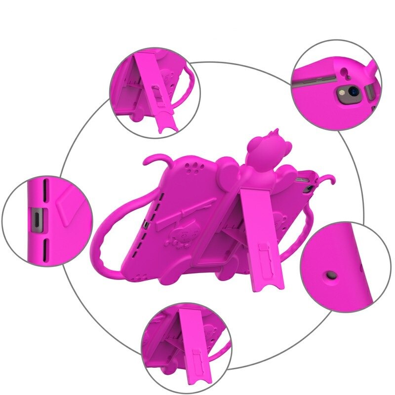 Husa de protectie din silicon pentru Apple iPad Air 3, curea atasabila, suport tableta, Roz Fuchsia, BBL1956