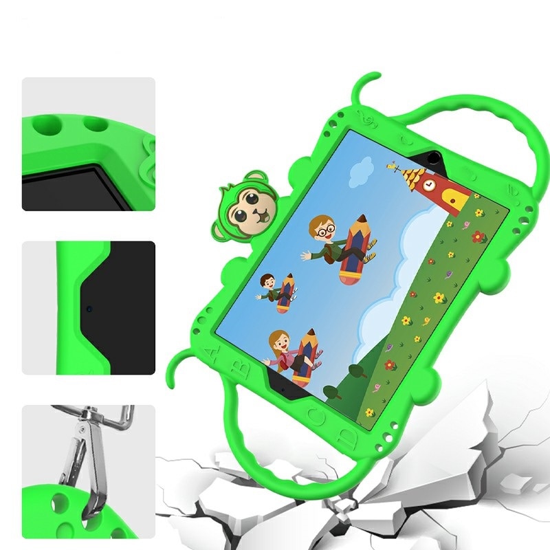 Husa de protectie din silicon pentru Apple iPad Air 1, Air 2, iPad Pro 9.7 inch, iPad 5, curea atasabila, suport tableta, Verde, BBL1955