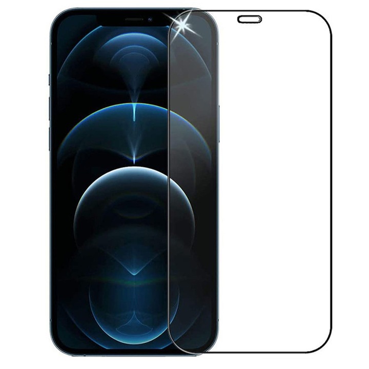 Folie protectie ecran, 5D Full, Sticla securizata, Pentru iPhone 12 Pro Max, Transparent/Negru