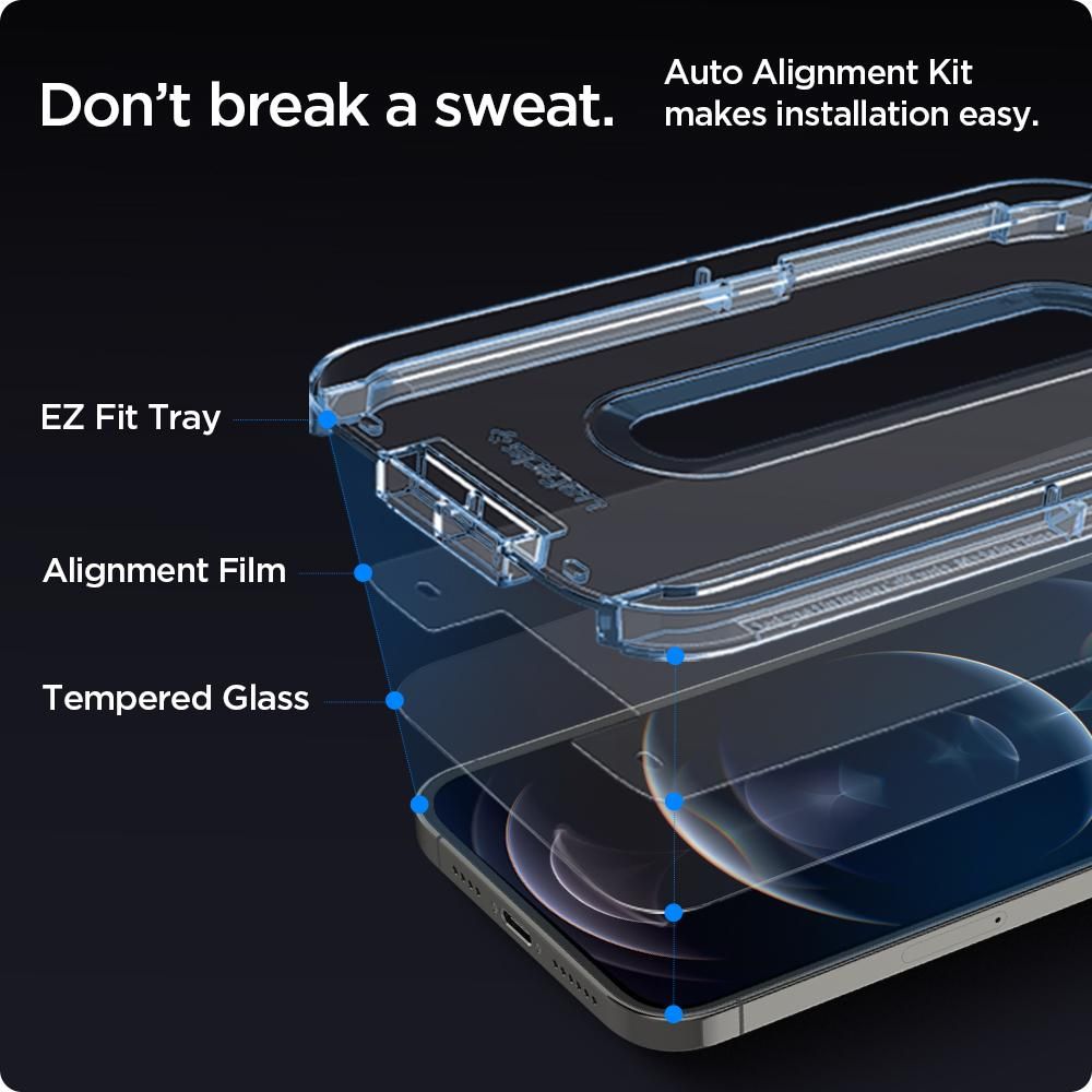 Folie sticla cu sistem de montare Case friendly Spigen GLAS.tR EZ FIT compatibila cu iPhone 12/12 Pro 2-Pack