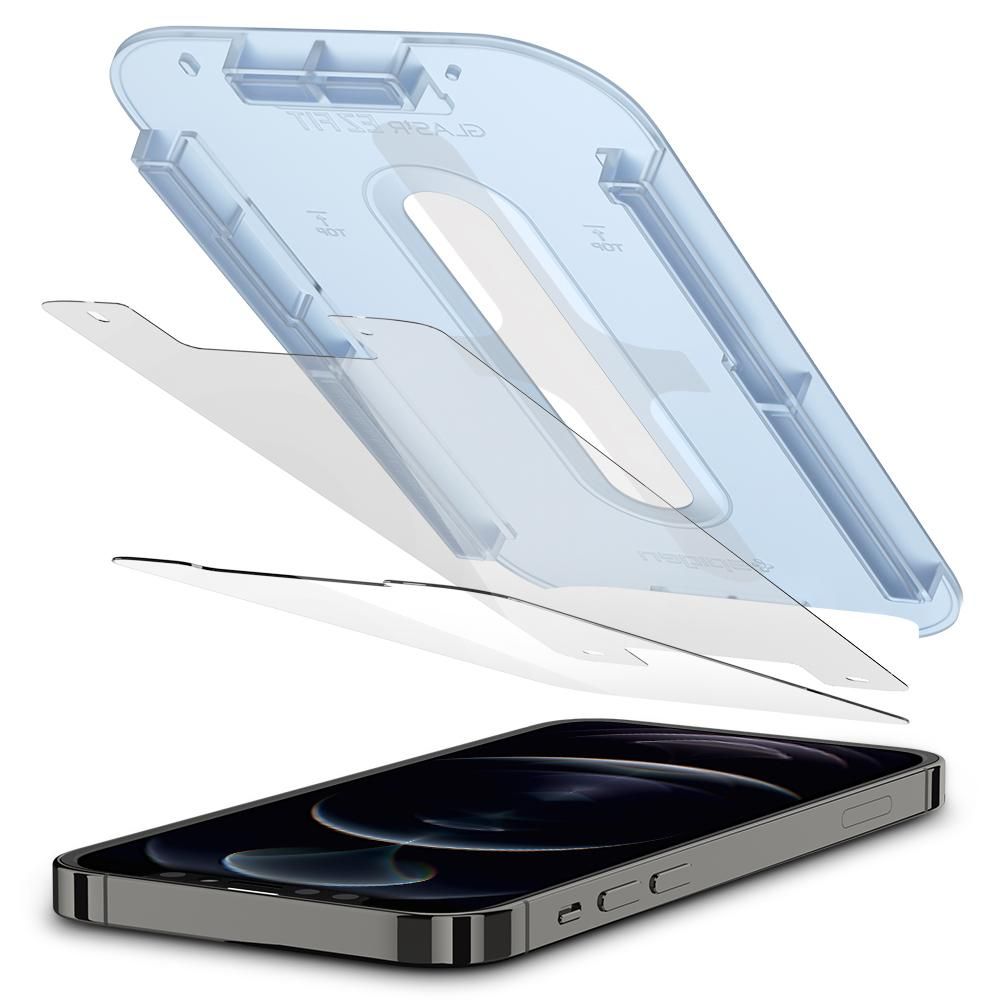 Folie sticla cu sistem de montare Case friendly Spigen GLAS.tR EZ FIT compatibila cu iPhone 12/12 Pro 2-Pack