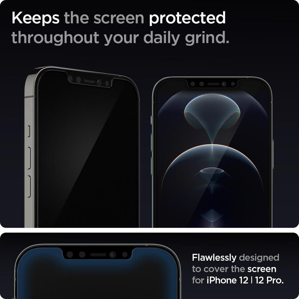 Folie sticla cu sistem de montare Case friendly Spigen GLAS.tR EZ FIT compatibila cu iPhone 12/12 Pro 2-Pack