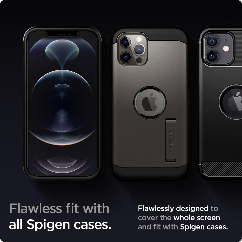 Folie sticla cu sistem de montare Case friendly Spigen GLAS.tR EZ FIT compatibila cu iPhone 12/12 Pro 2-Pack