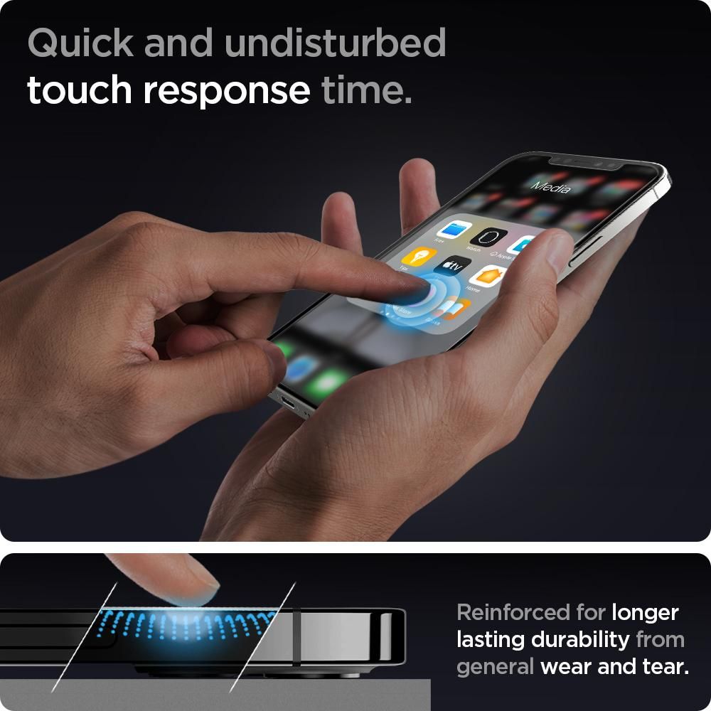 Folie sticla cu sistem de montare Case friendly Spigen GLAS.tR EZ FIT compatibila cu iPhone 12/12 Pro 2-Pack