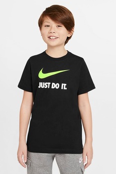 Nike, Tricou cu decolteu la baza gatului si imprimeu Swoosh, Negru Nike, Tricou cu decolteu la baza gatului si imprimeu Swoosh, Negru