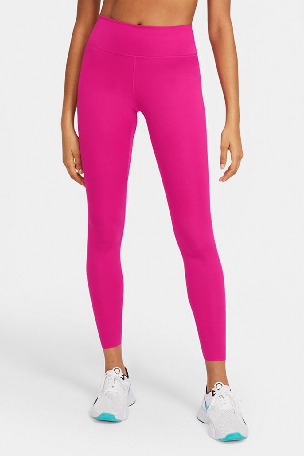 Nike, Colanti cu tehnologie Dri-Fit si talie medie, pentru fitness One Luxe, Fucsia