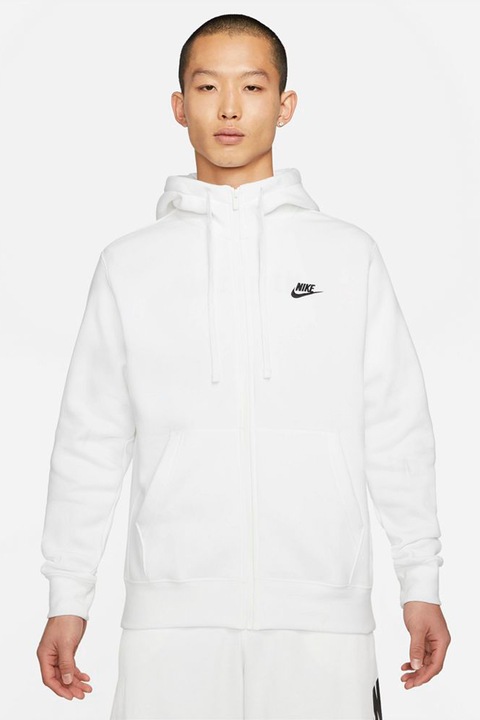 Nike, Худи Sportswear Club с цип и скосени джобове, Бял