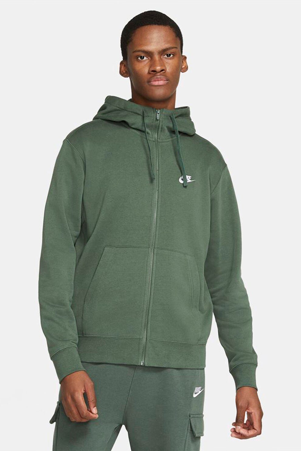 Nike, Hanorac cu fermoar si buzunare oblice Sportswear Club, Verde