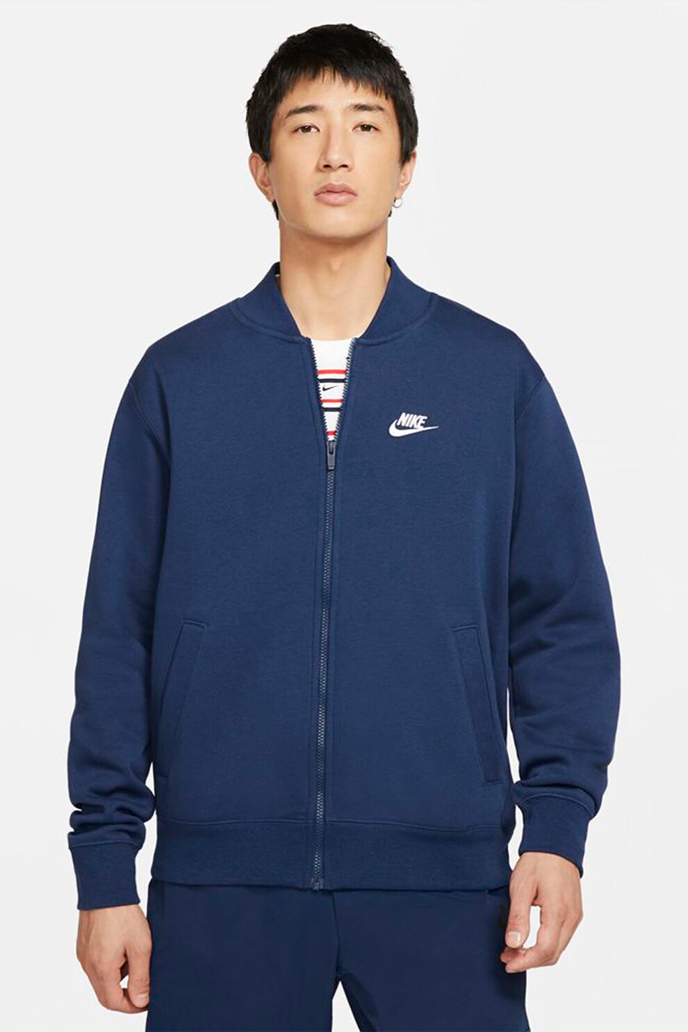 Nike, Bluza sport cu fermoar si imprimeu logo Bombr, Bleumarin