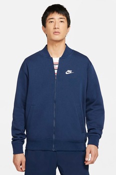 Nike, Bluza sport cu fermoar si imprimeu logo Bombr, Bleumarin Nike, Bluza sport cu fermoar si imprimeu logo Bombr, Bleumarin