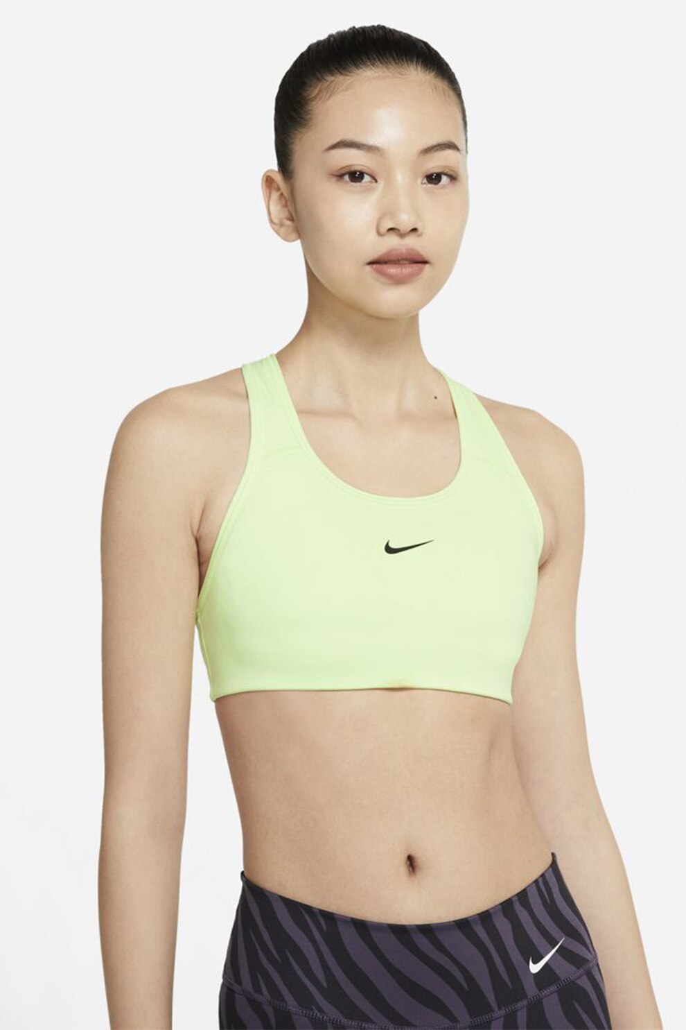 Nike, Bustiera cu burete si tehnologie Dri-fit pentru antrenament Swoosh, Verde lime